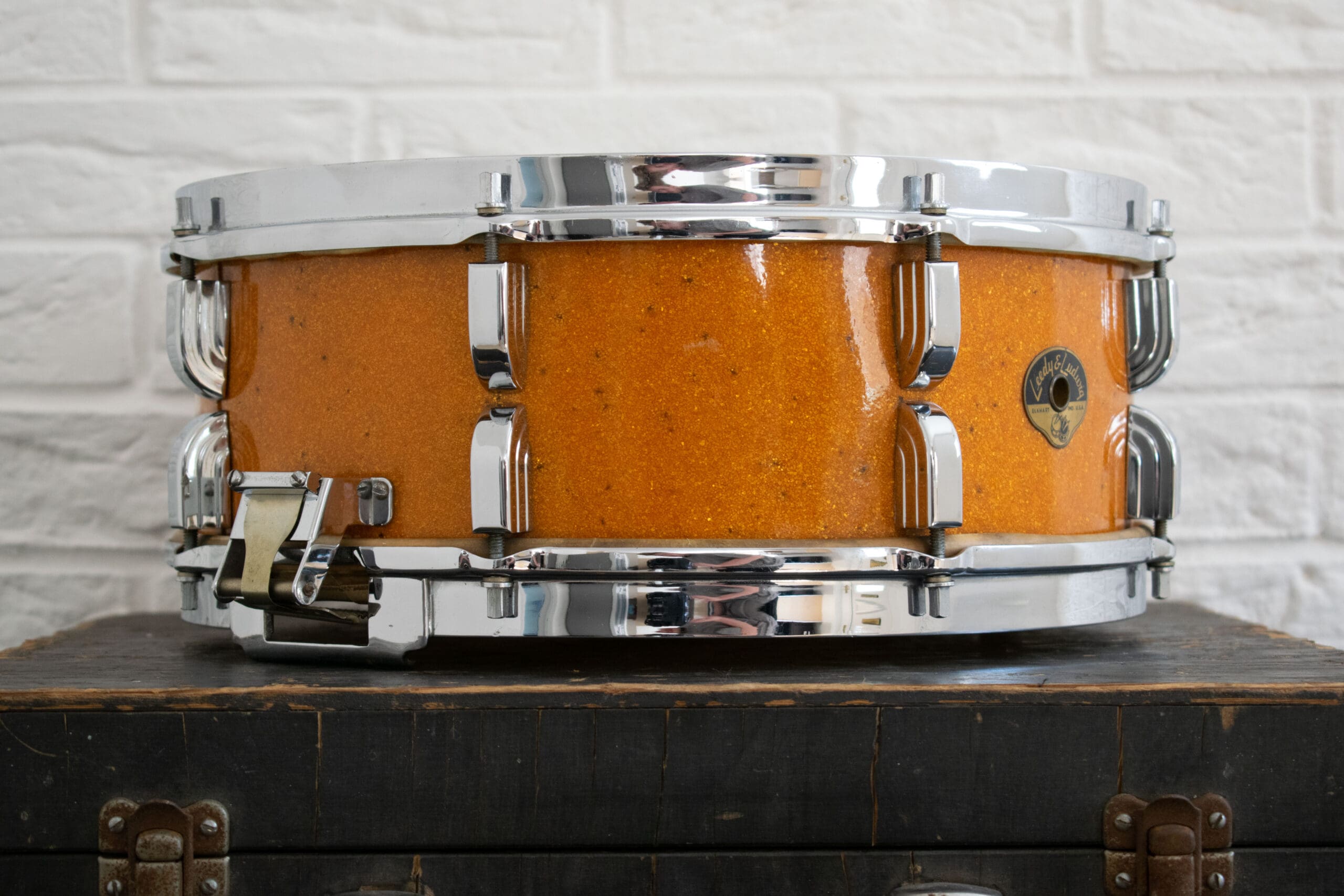 1956 1950s Leedy Ludwig Broadway 14x5.5 Sparkle Gold Pearl Snare 1956 1950s Leedy Ludwig Broadway 14x5.5 Sparkle Gold Pearl Snare