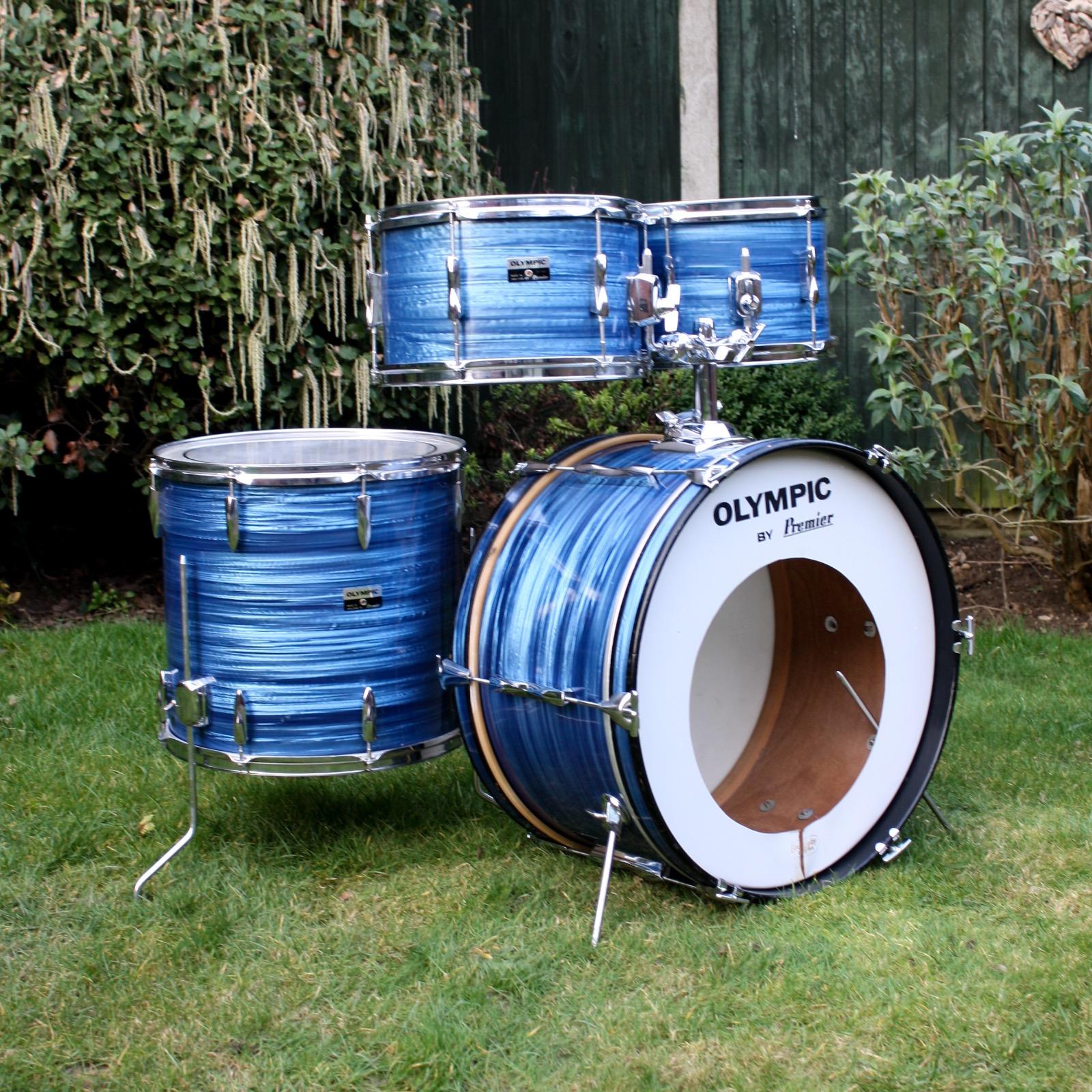 Vintage 1970s Premier Olympic Blue Silk Pearl Drum Kit Vintage 1970s Premier Olympic Blue Silk Pearl Drum Kit