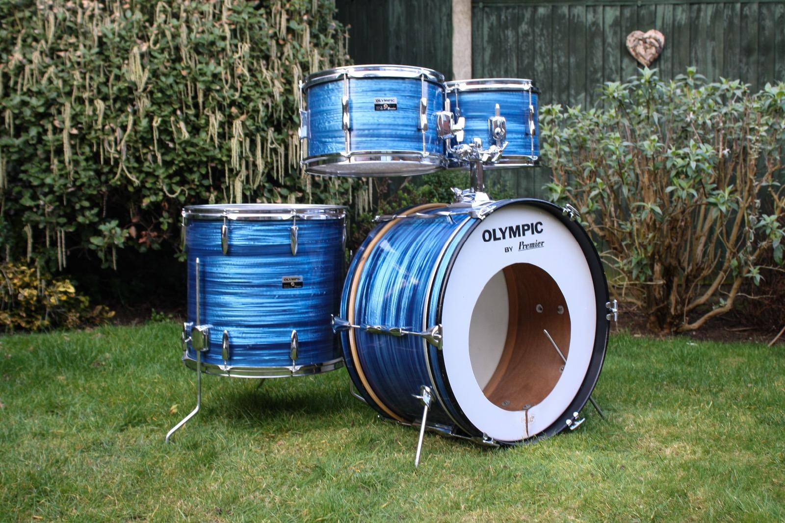 Vintage 1970s Premier Olympic Blue Silk Pearl Drum Kit Vintage 1970s Premier Olympic Blue Silk Pearl Drum Kit