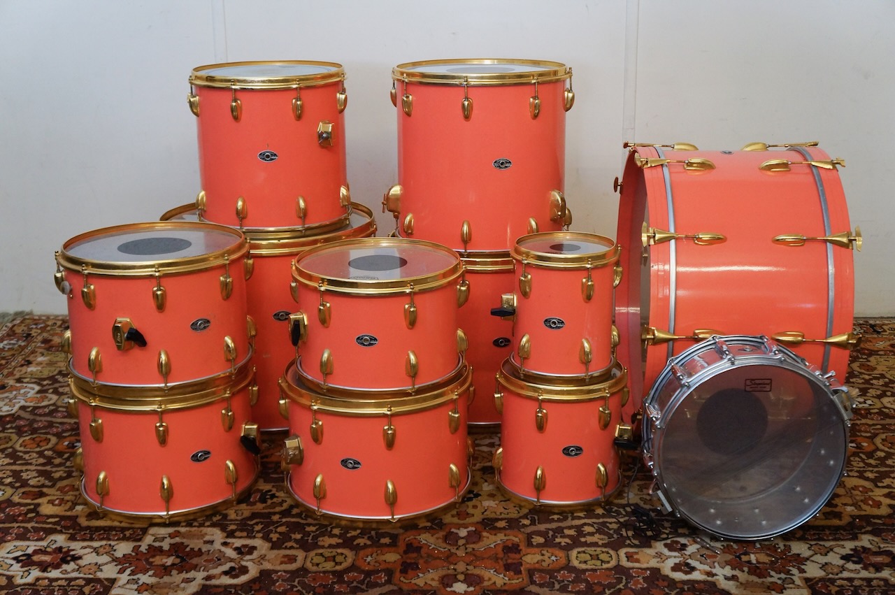 Vintage 1970s Slingerland Factory Custom 12 Piece Pink Gold Drum Kit Vintage 1970s Slingerland Factory Custom 12 Piece Pink Gold Drum Kit