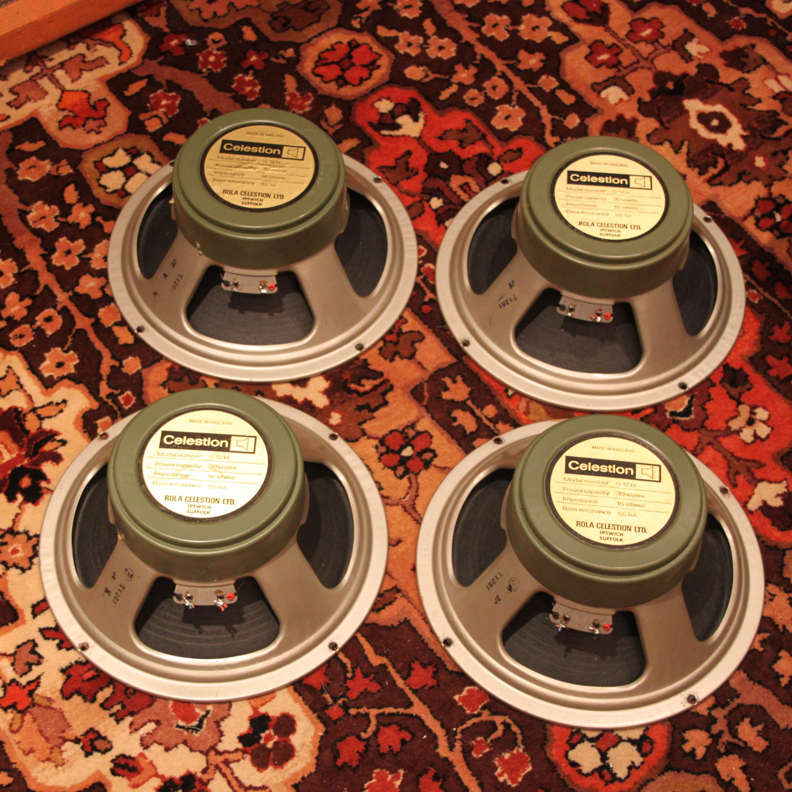 Vintage 1972 Celestion Matched Quad G12H T1281 12" Speakers Vintage 1972 Celestion Matched Quad G12H T1281 12" Speakers